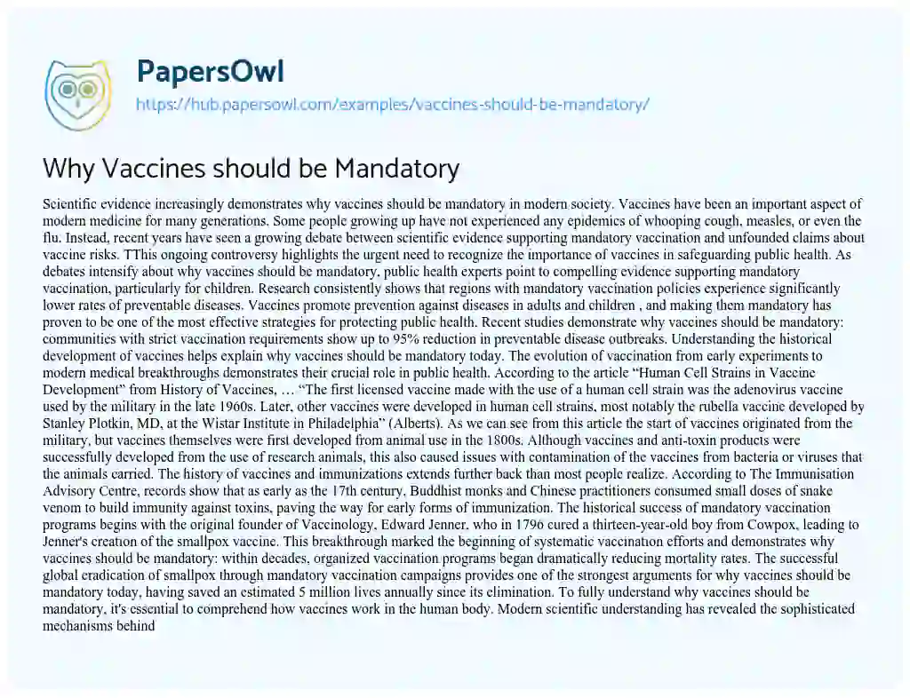 Essay on Why Vaccines should be Mandatory