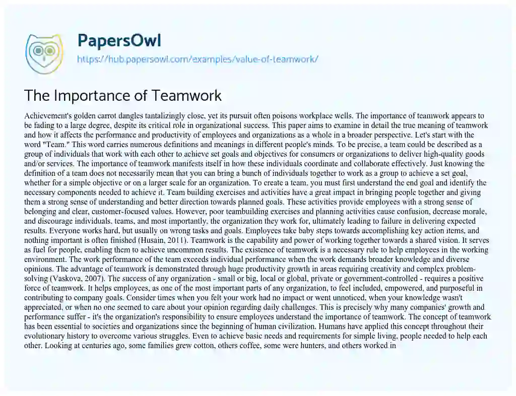 Essay on The Importance of Teamwork
