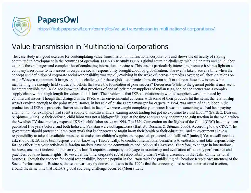 Essay on Value-transmission in Multinational Corporations