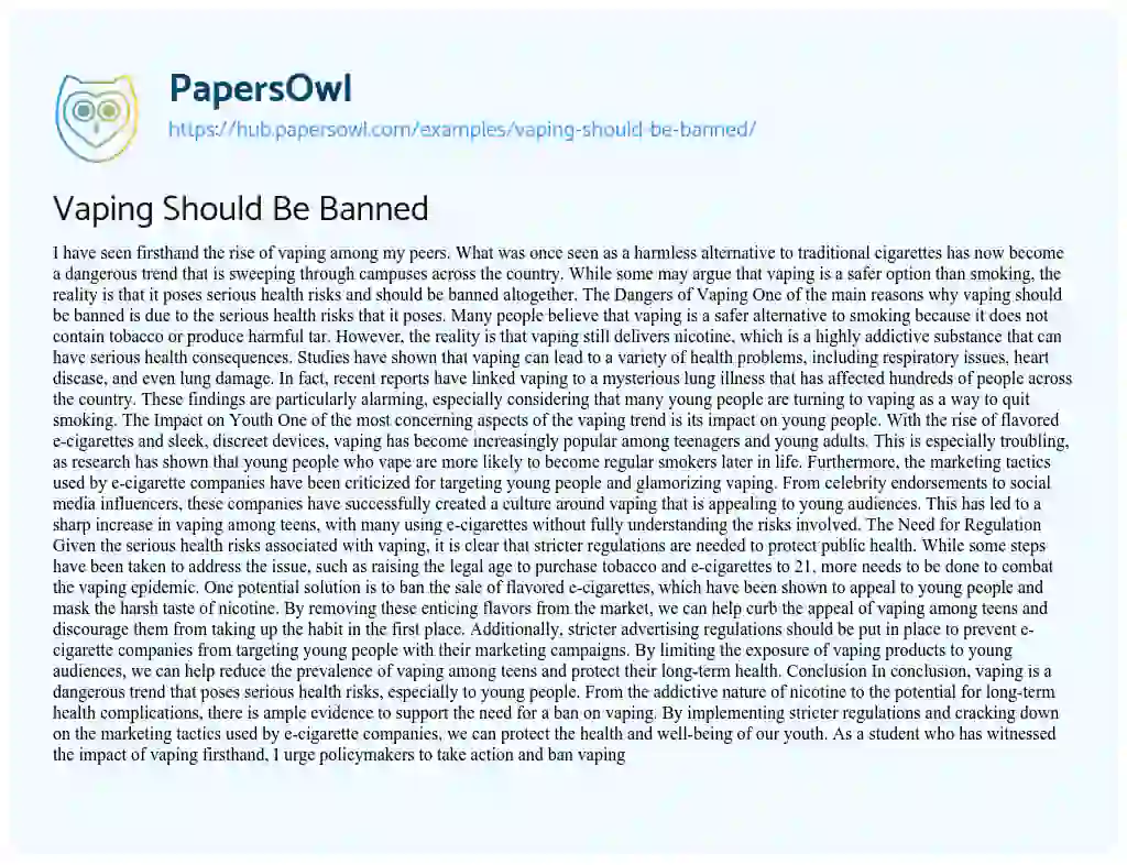 Essay on Vaping Should Be Banned