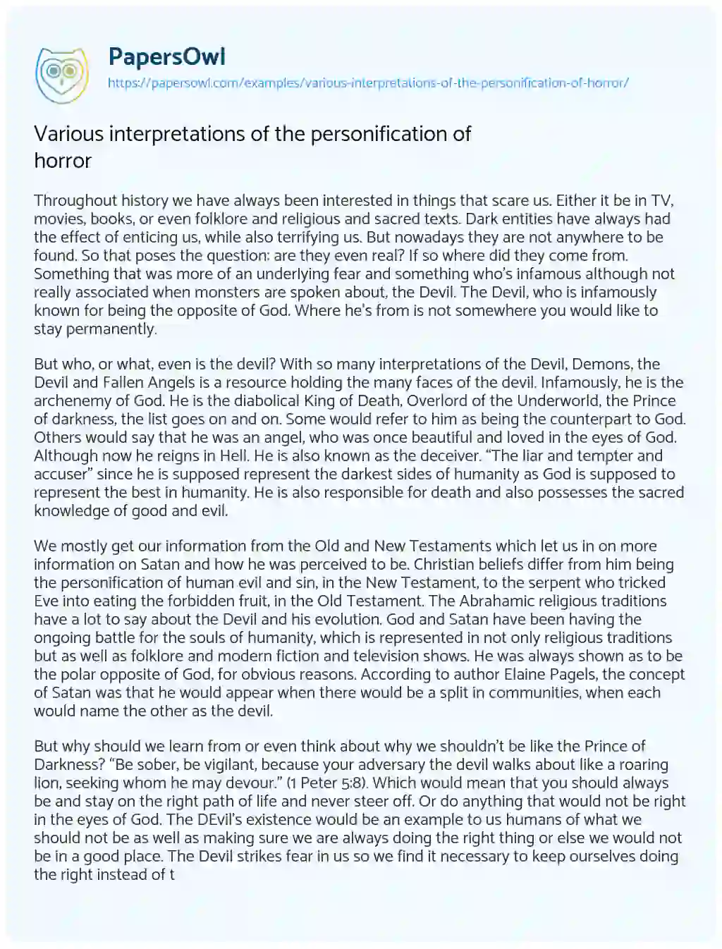 Essay on Various interpretations of the personification of horror