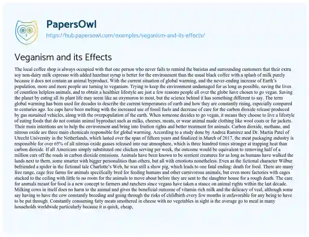 Essay on Veganism and its Effects