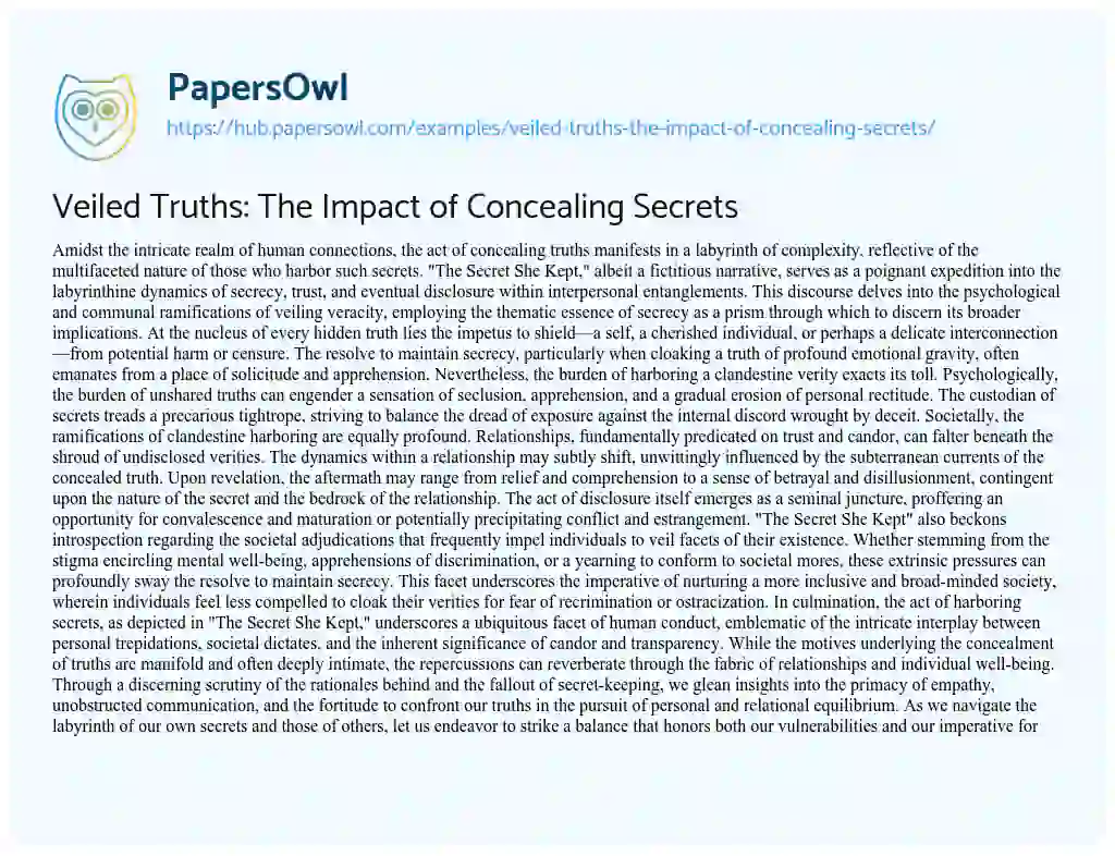 Essay on Veiled Truths: The Impact of Concealing Secrets