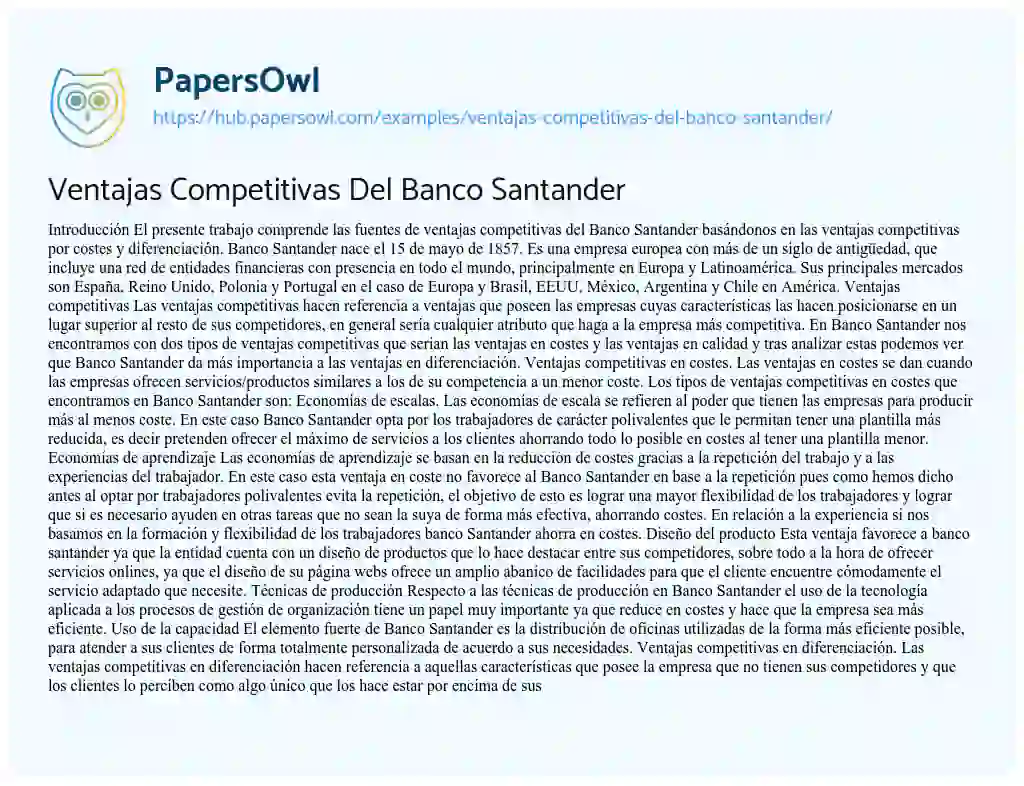 Essay on Ventajas Competitivas Del Banco Santander
