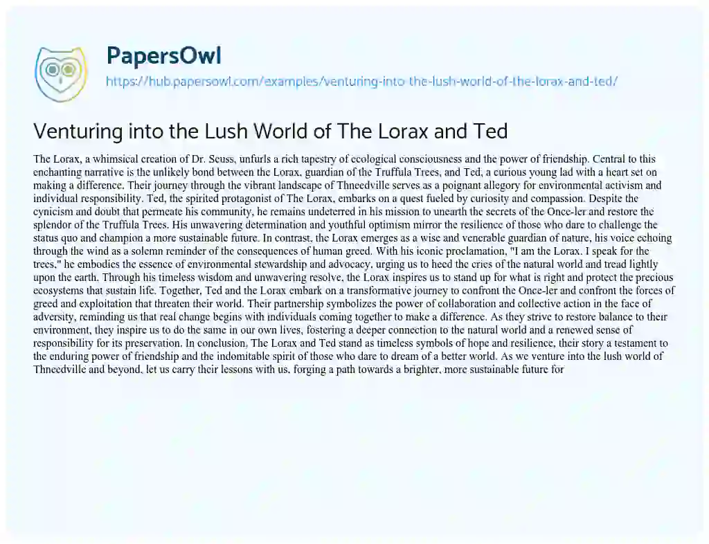 Essay on Venturing into the Lush World of The Lorax and Ted