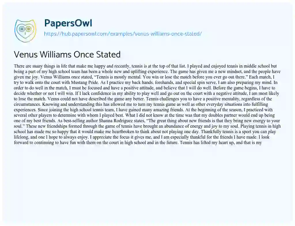 Essay on Venus Williams Once Stated