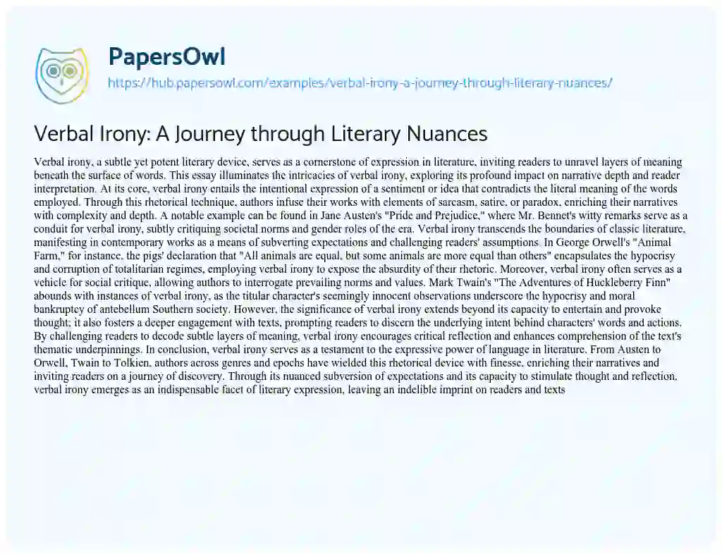 Essay on Verbal Irony: A Journey through Literary Nuances