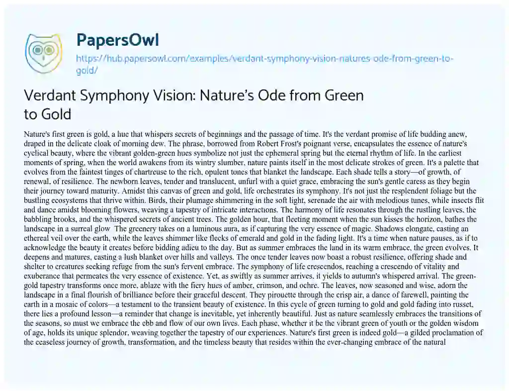 Essay on Verdant Symphony Vision: Nature’s Ode from Green to Gold