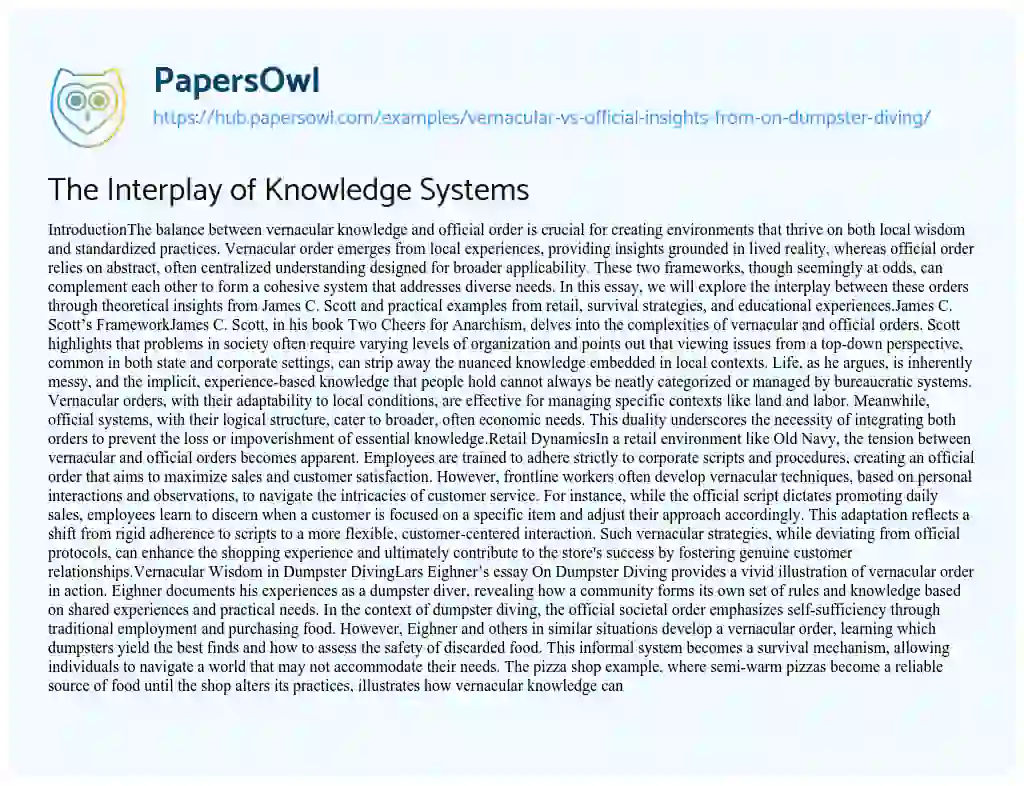 Essay on The Interplay of Knowledge Systems