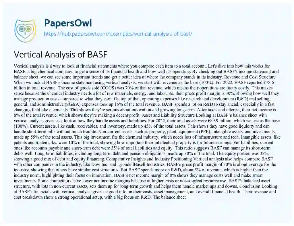Essay on Vertical Analysis of BASF