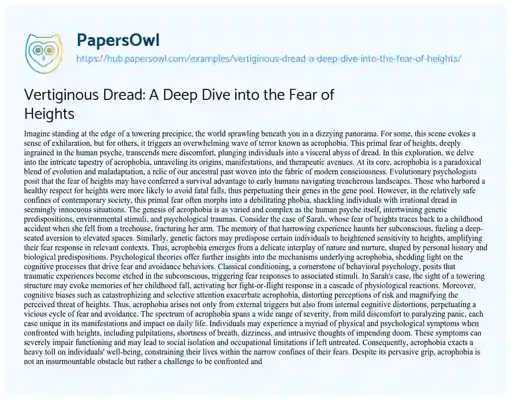 Essay on Vertiginous Dread: A Deep Dive into the Fear of Heights