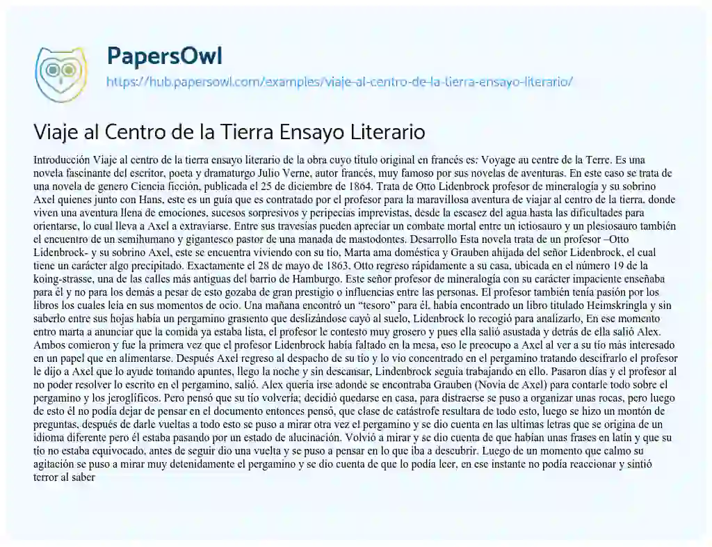 Essay on Viaje al Centro de la Tierra Ensayo Literario
