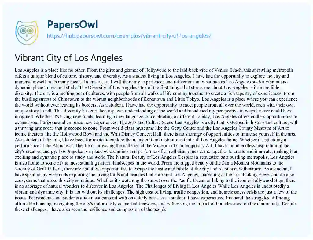 Essay on Vibrant City of Los Angeles