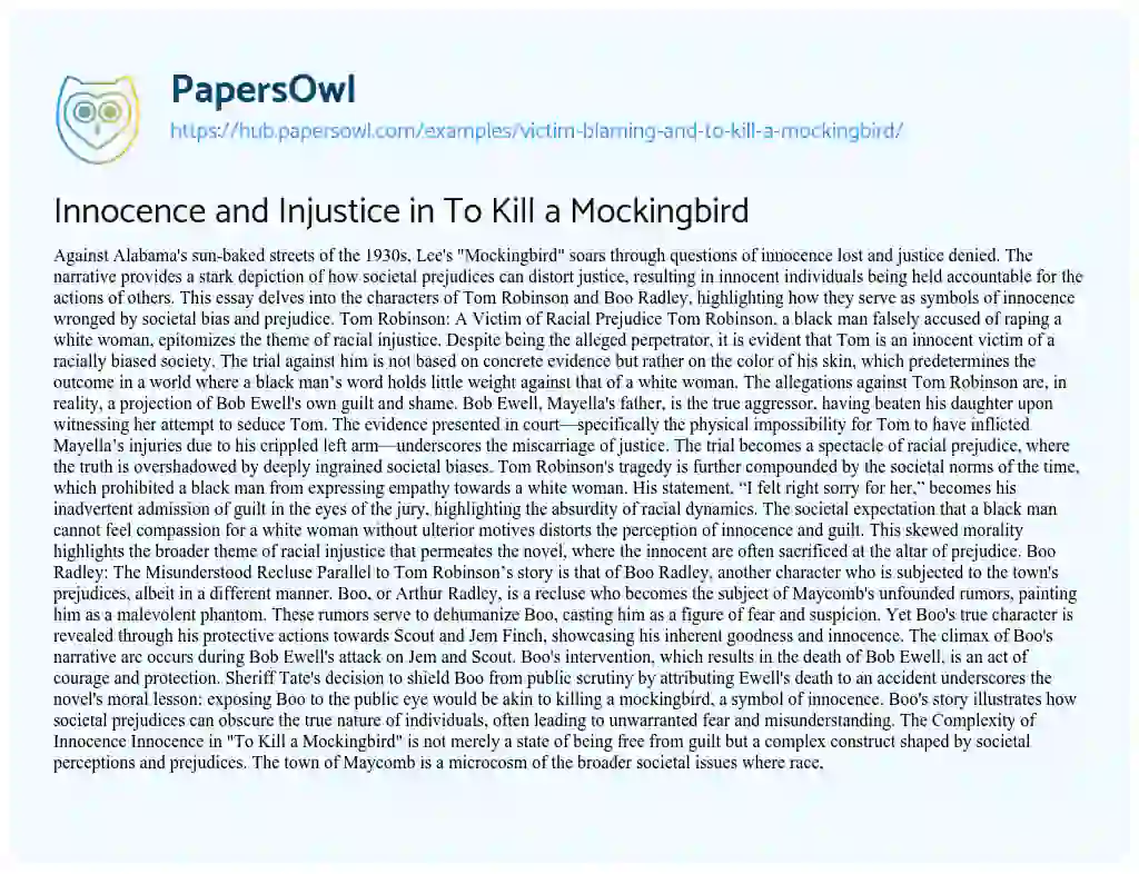 Essay on Innocence and Injustice in To Kill a Mockingbird