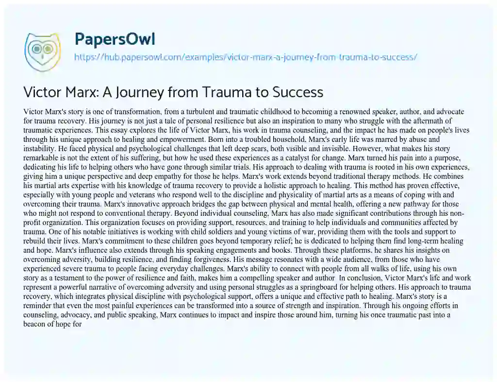 Essay on Victor Marx: A Journey from Trauma to Success