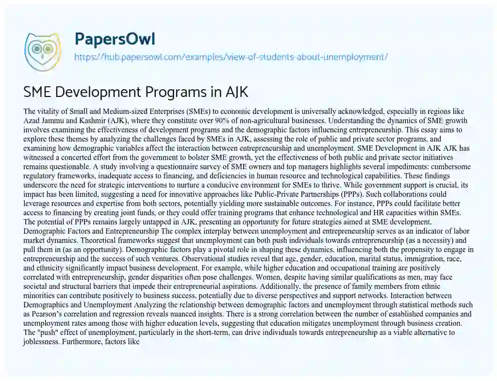 Essay on SME Development Programs in AJK