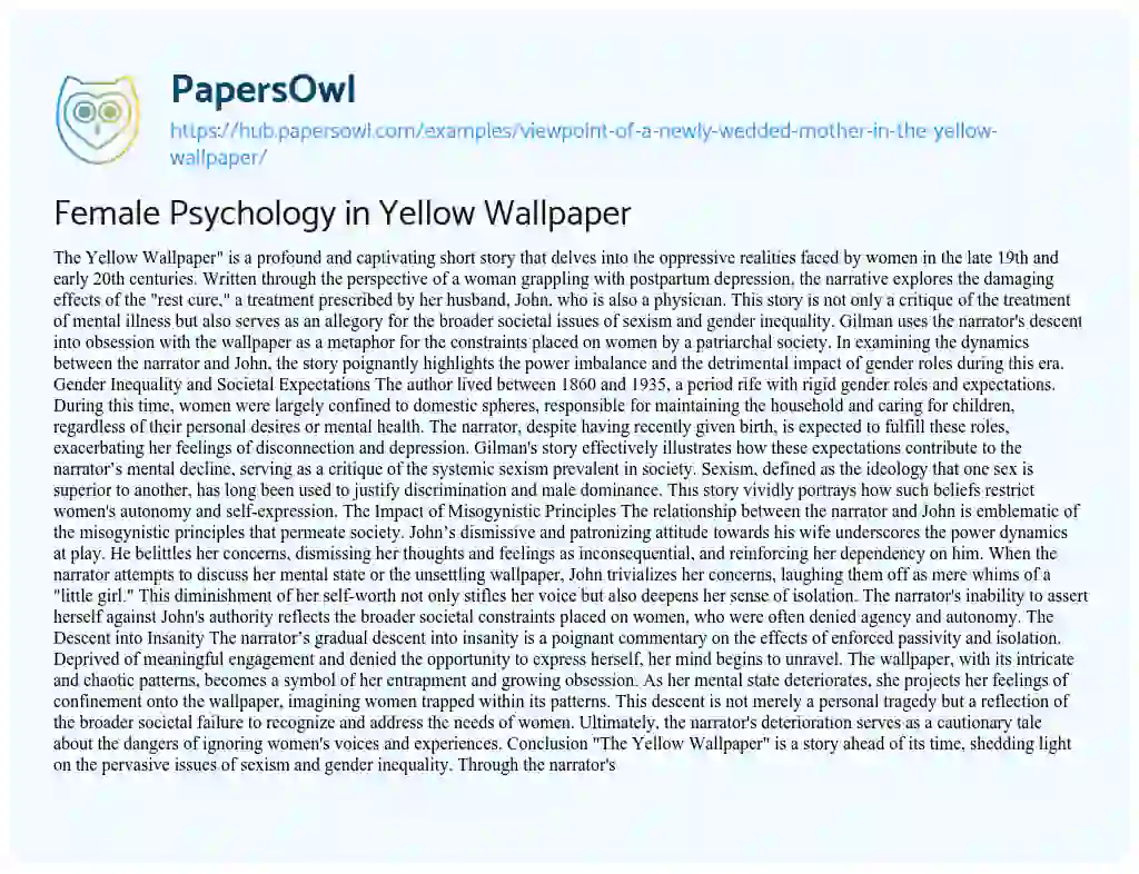 Essay on Female Psychology in Yellow Wallpaper