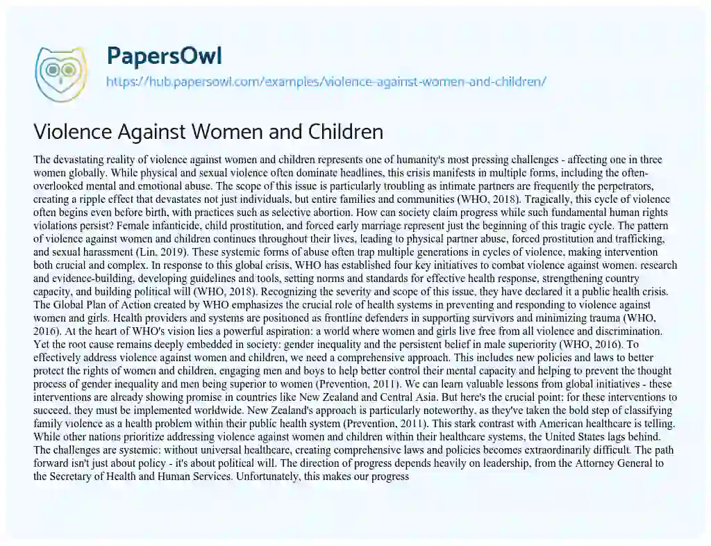 Essay on Violence Against Women and Children
