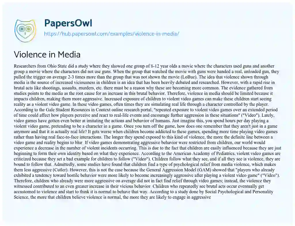 Essay on Violence in Media