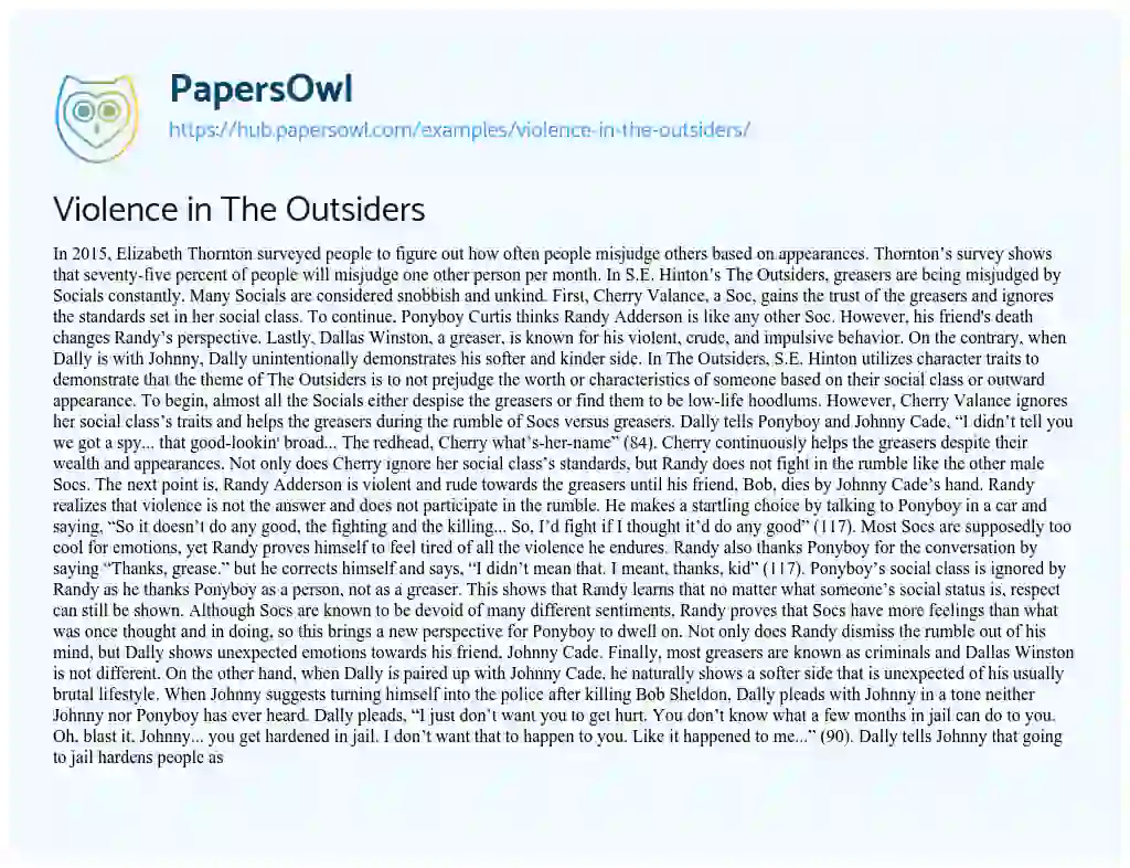 Essay on Violence in The Outsiders