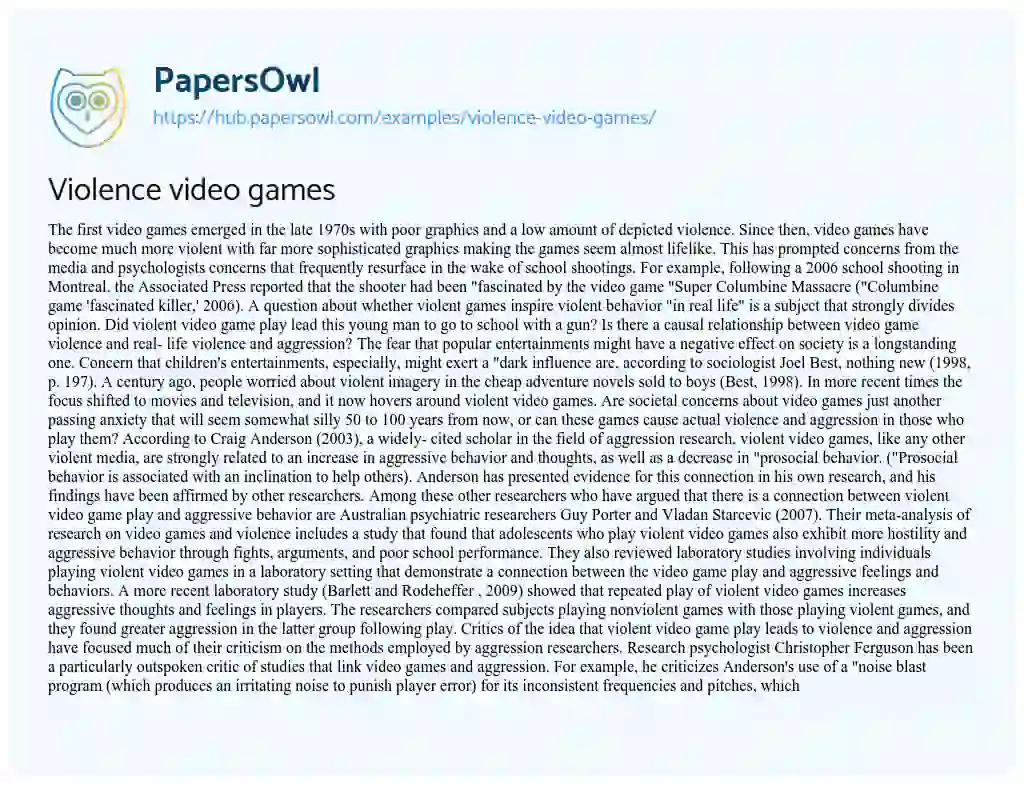 Essay on Violence video games