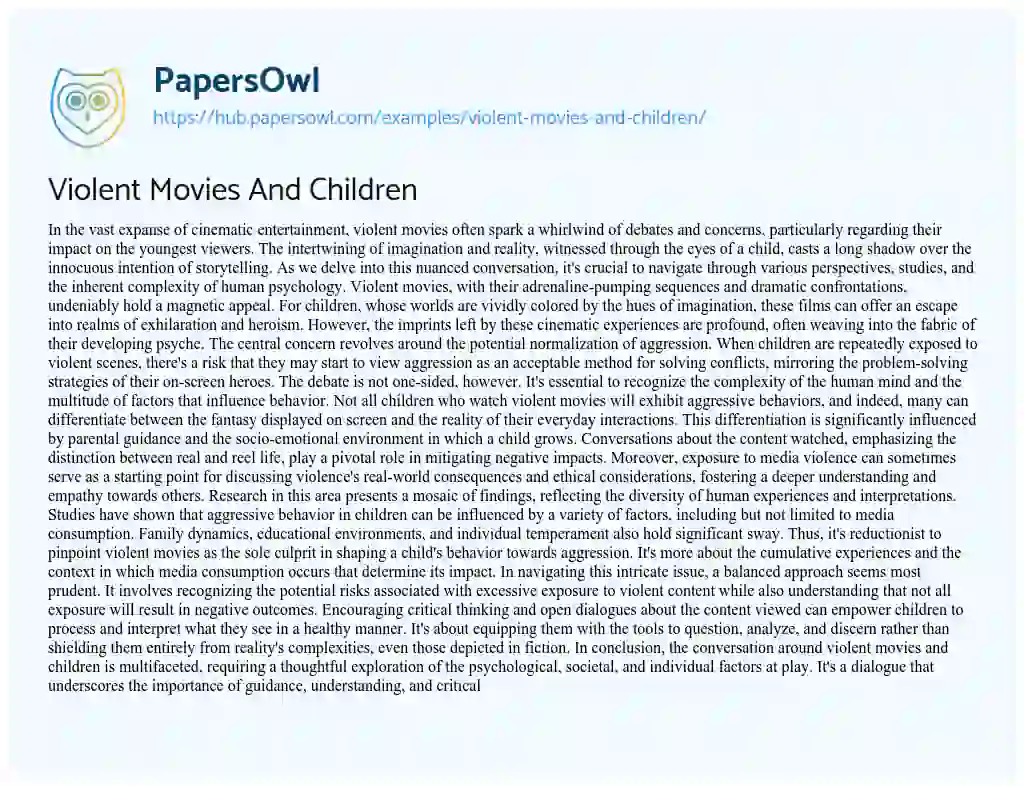 Essay on Violent Movies And Children