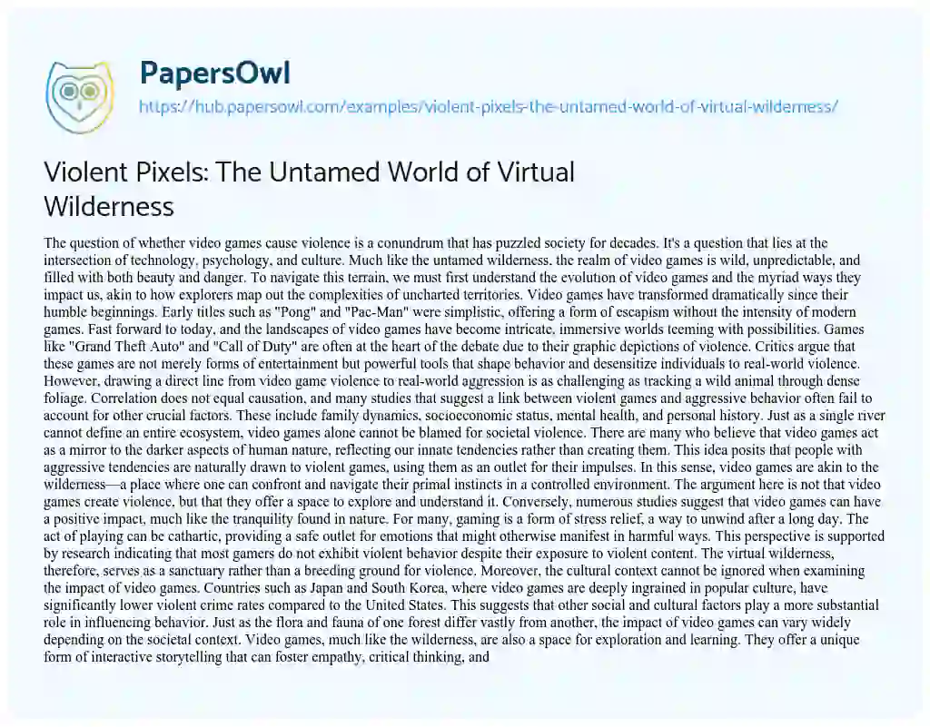 Essay on Violent Pixels: The Untamed World of Virtual Wilderness