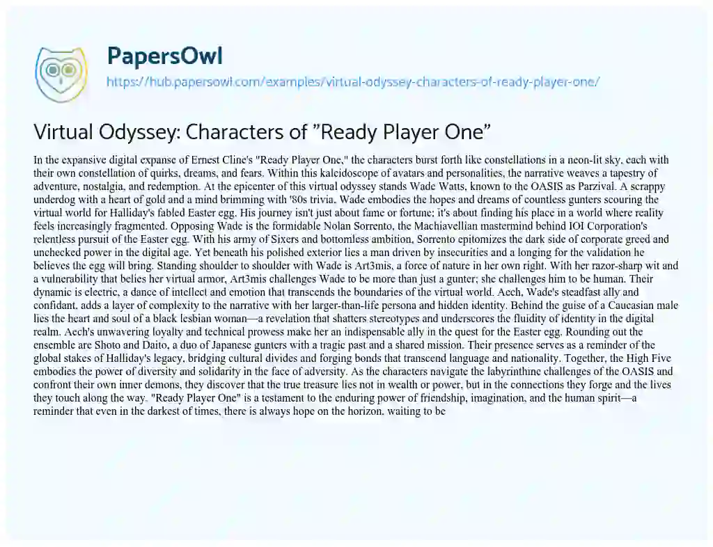 Essay on Virtual Odyssey: Characters of “Ready Player One”