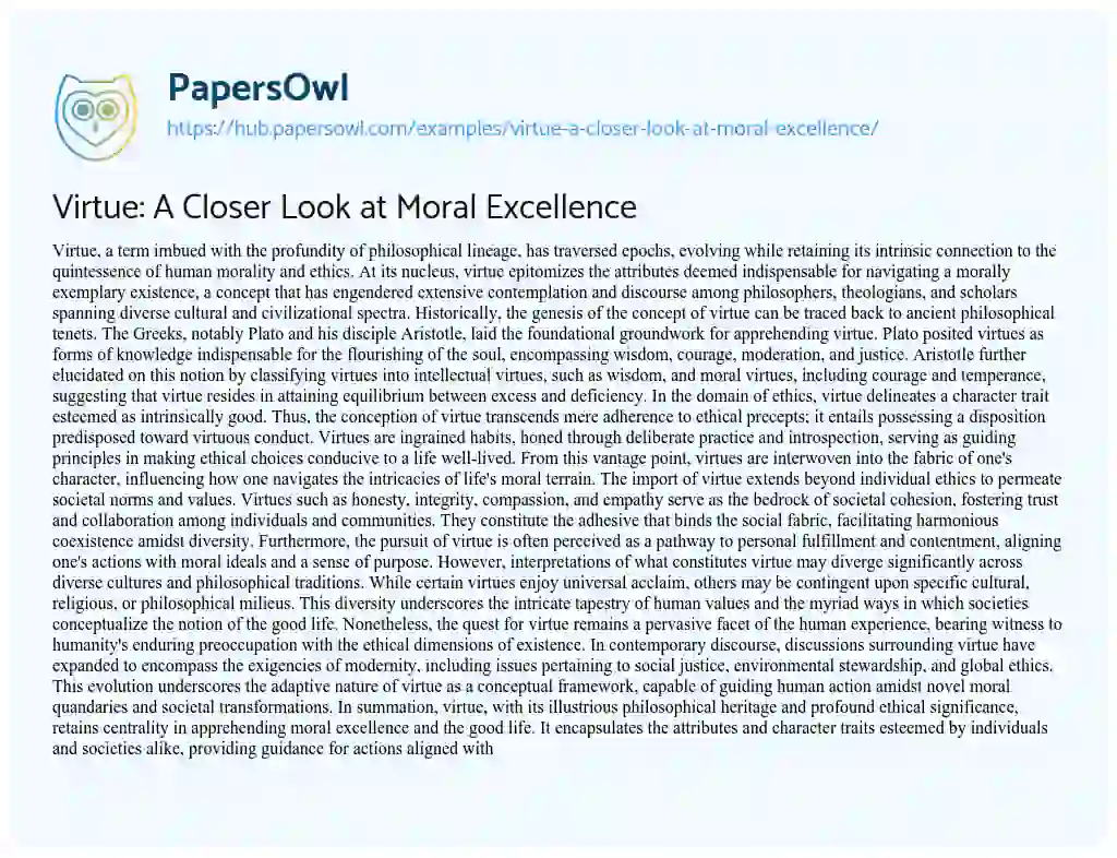 Essay on Virtue: A Closer Look at Moral Excellence