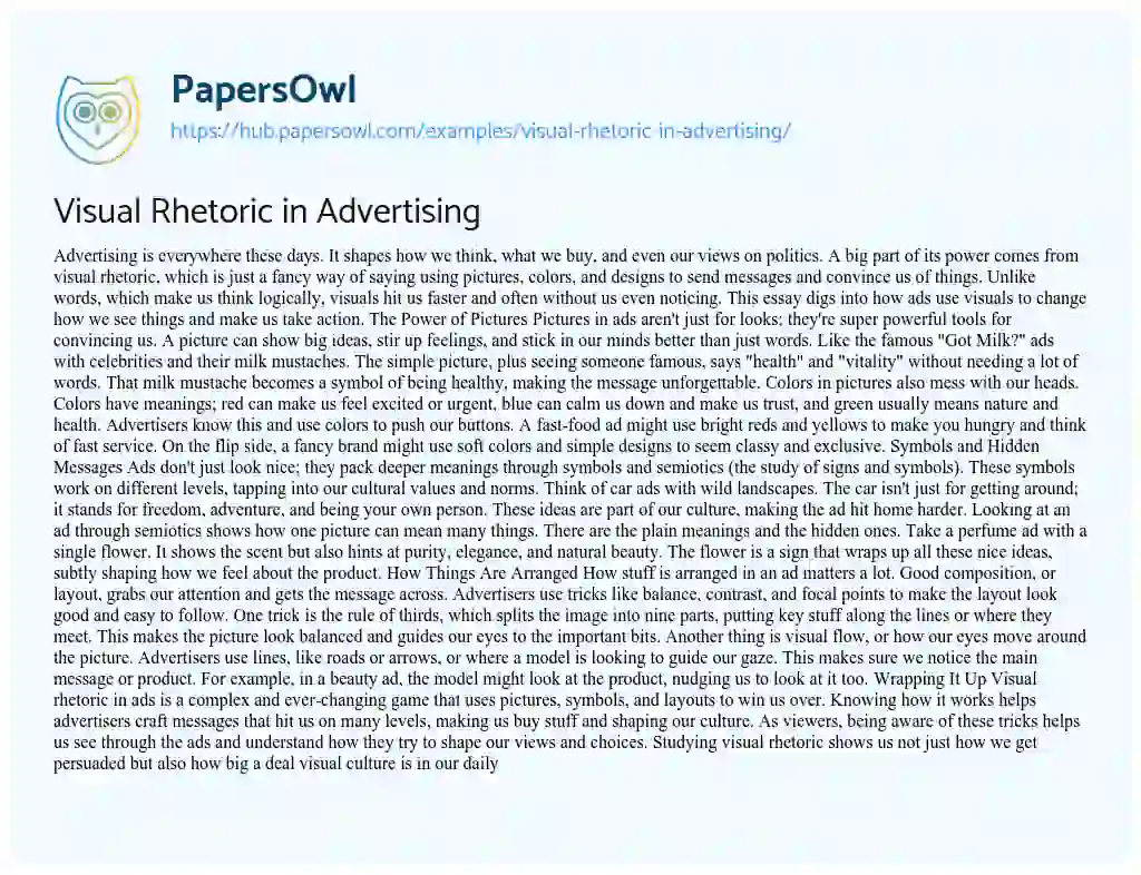 Essay on Visual Rhetoric in Advertising