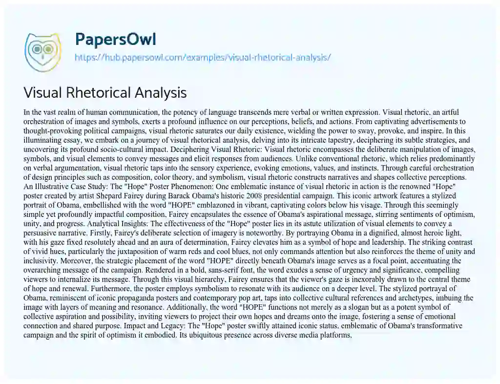 Essay on Visual Rhetorical Analysis