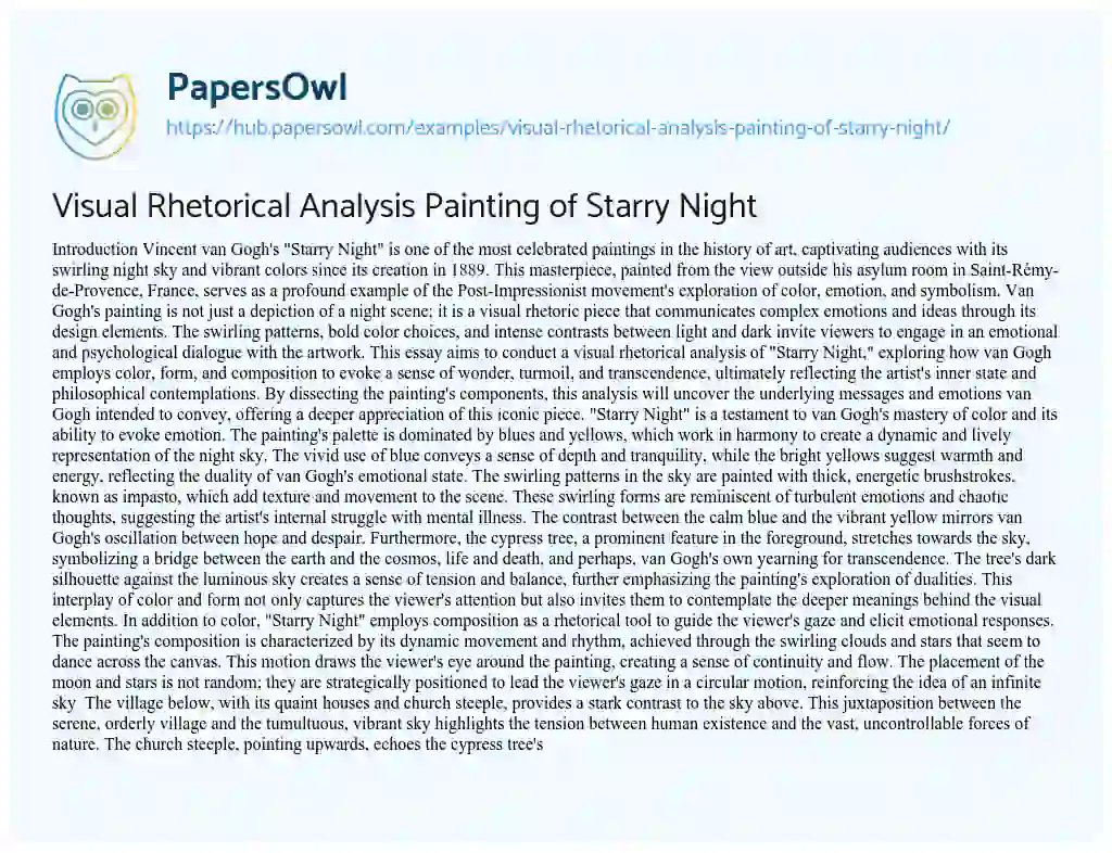 Essay on Visual Rhetorical Analysis Painting of Starry Night