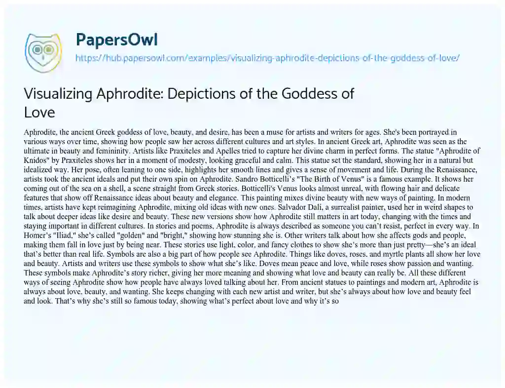 Essay on Visualizing Aphrodite: Depictions of the Goddess of Love