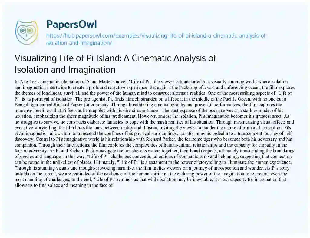 Essay on Visualizing Life of Pi Island: A Cinematic Analysis of Isolation and Imagination