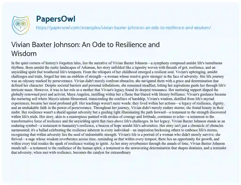 Essay on Vivian Baxter Johnson: An Ode to Resilience and Wisdom