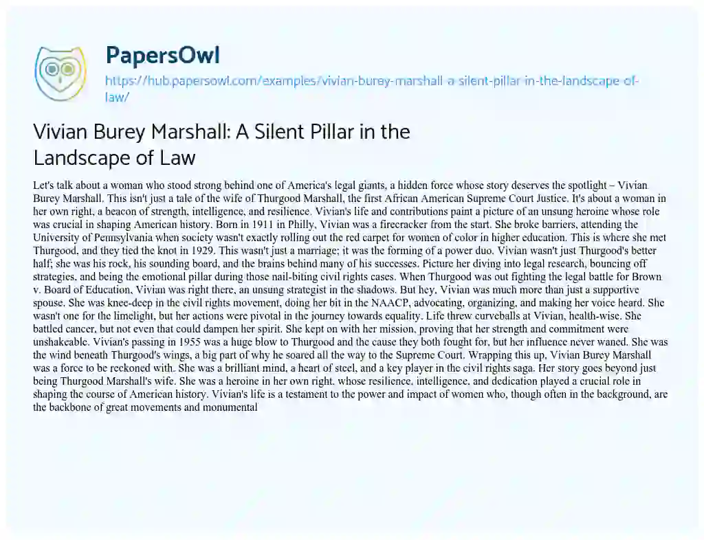 Essay on Vivian Burey Marshall: A Silent Pillar in the Landscape of Law