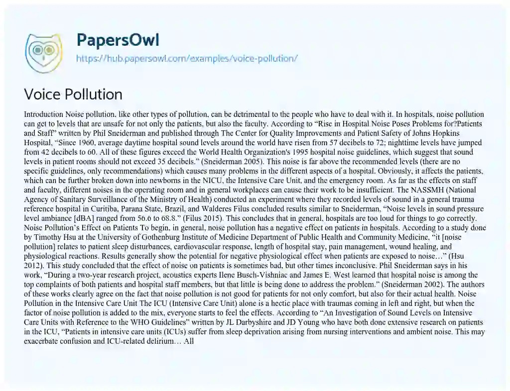 Essay on Voice Pollution