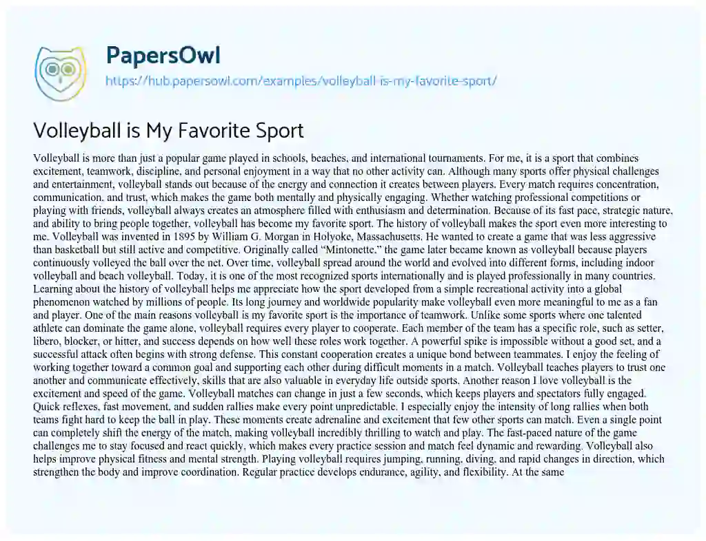 Essay on Volleyball is My Favorite Sport