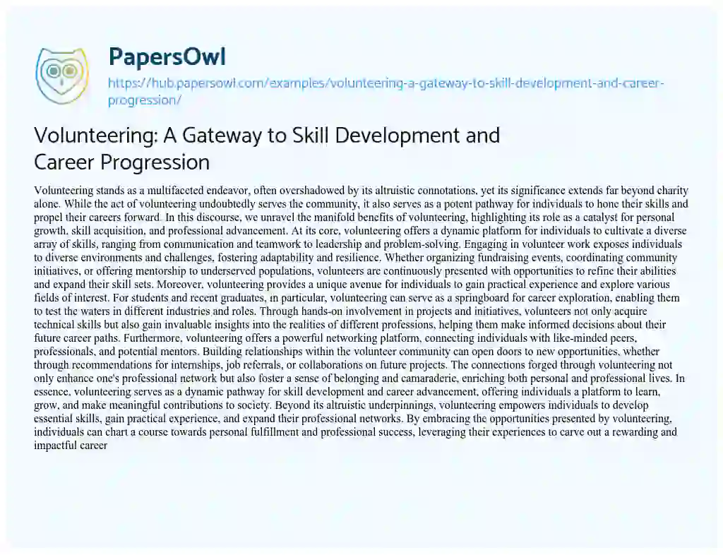 Essay on Volunteering: A Gateway to Skill Development and Career Progression