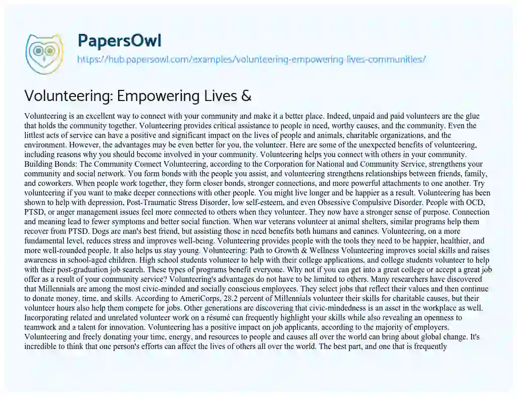 Essay on Volunteering: Empowering Lives & Communities