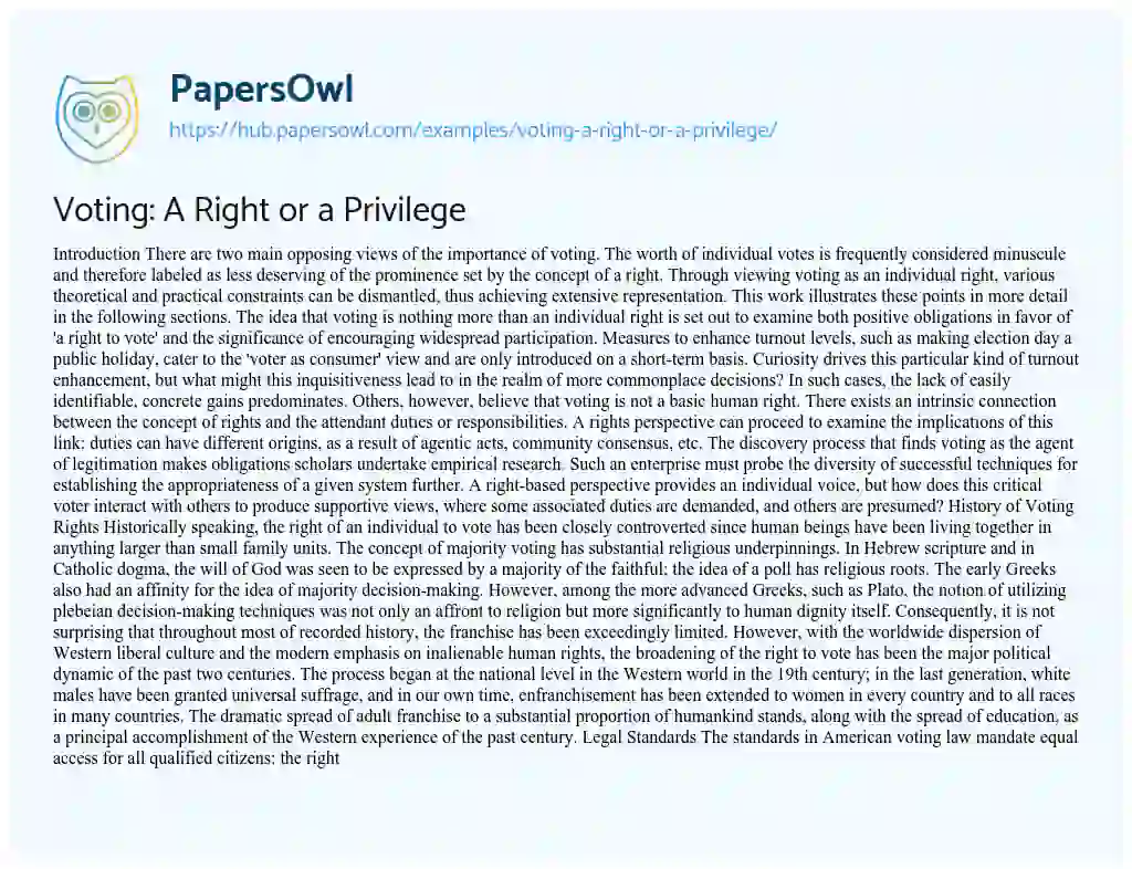 Essay on Voting: A Right or a Privilege