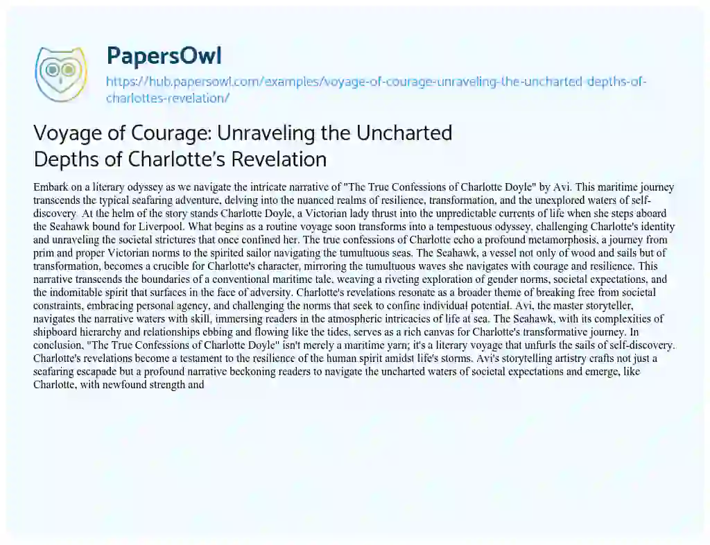 Essay on Voyage of Courage: Unraveling the Uncharted Depths of Charlotte’s Revelation