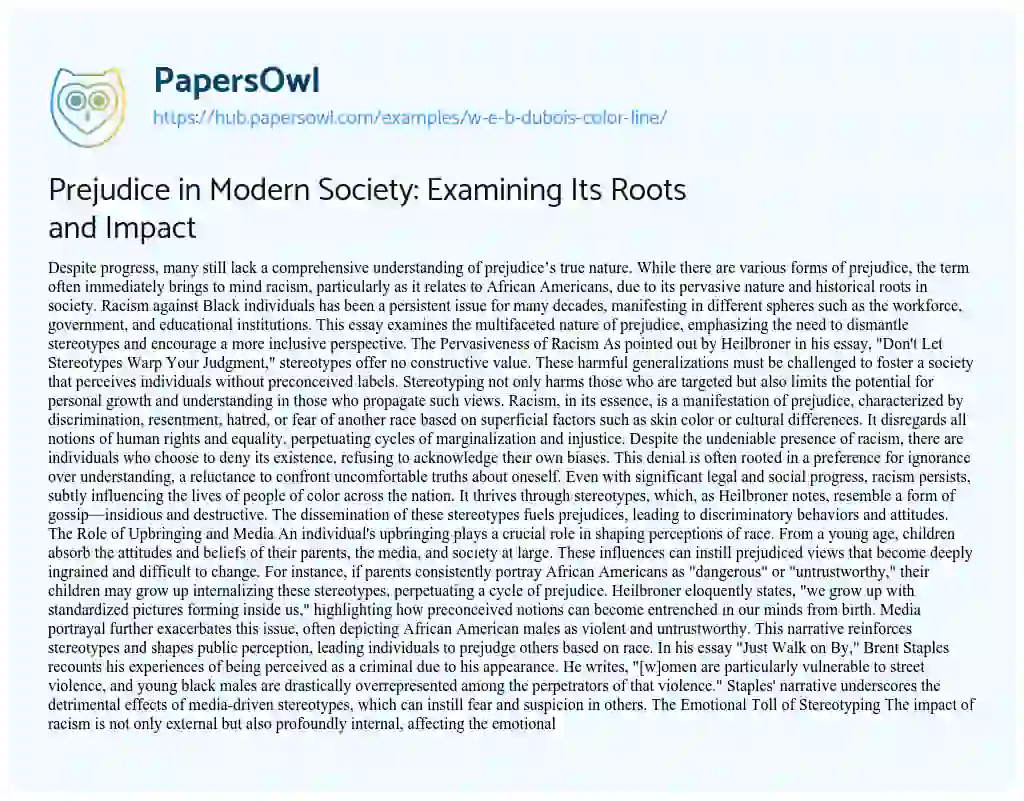 Essay on Prejudice in Modern Society: Examining Its Roots and Impact