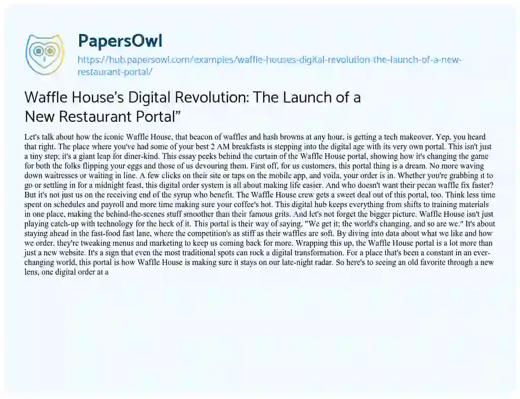 Essay on Waffle House’s Digital Revolution: The Launch of a New Restaurant Portal”