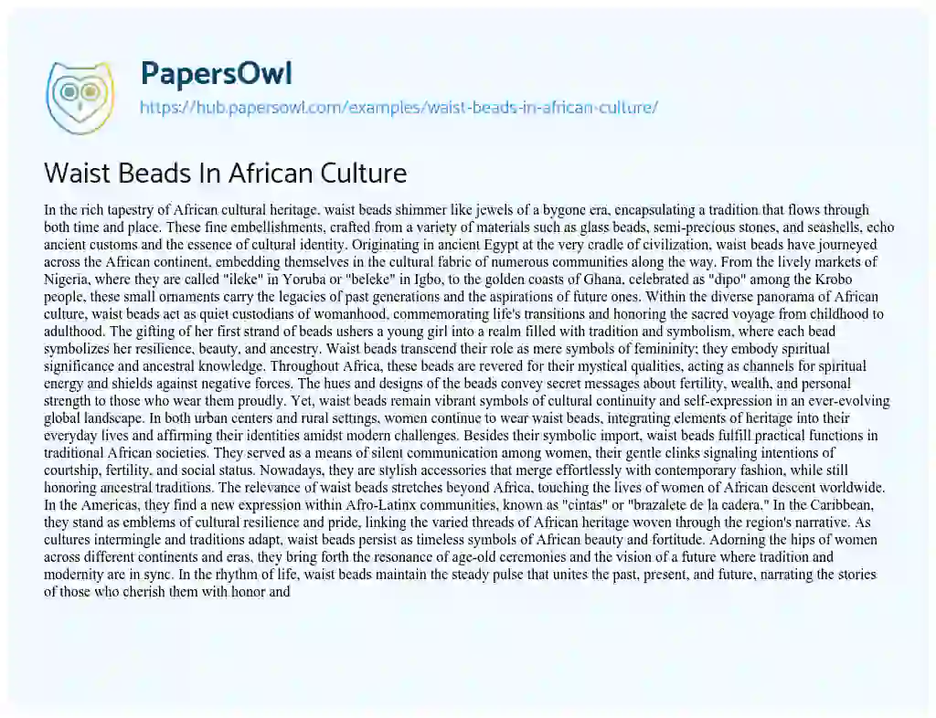 Essay on Waist Beads In African Culture