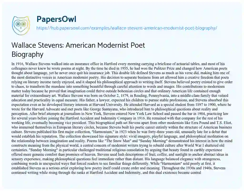 Essay on Wallace Stevens: American Modernist Poet Biography