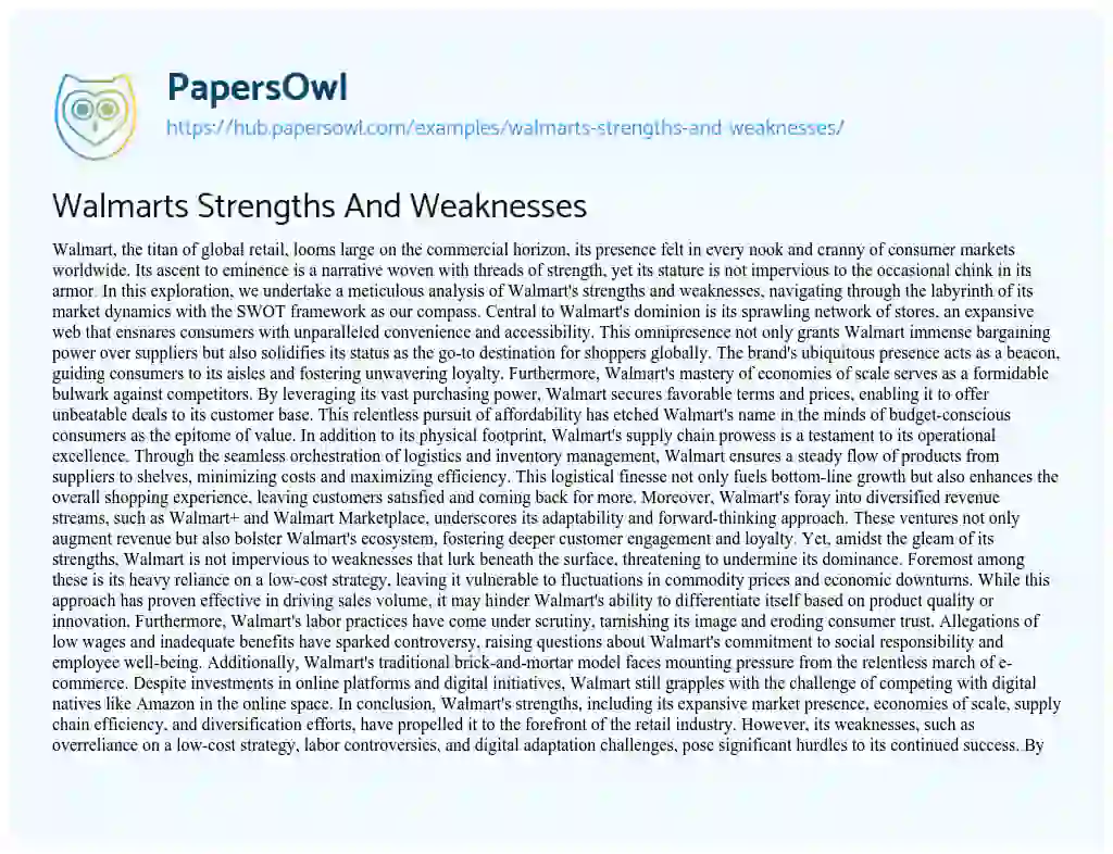 Essay on Walmarts Strengths And Weaknesses