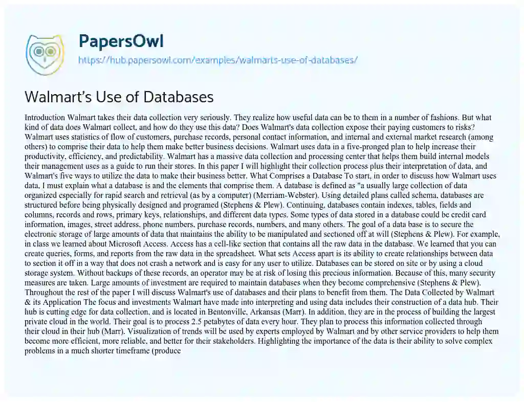 Essay on Walmart’s Use of Databases