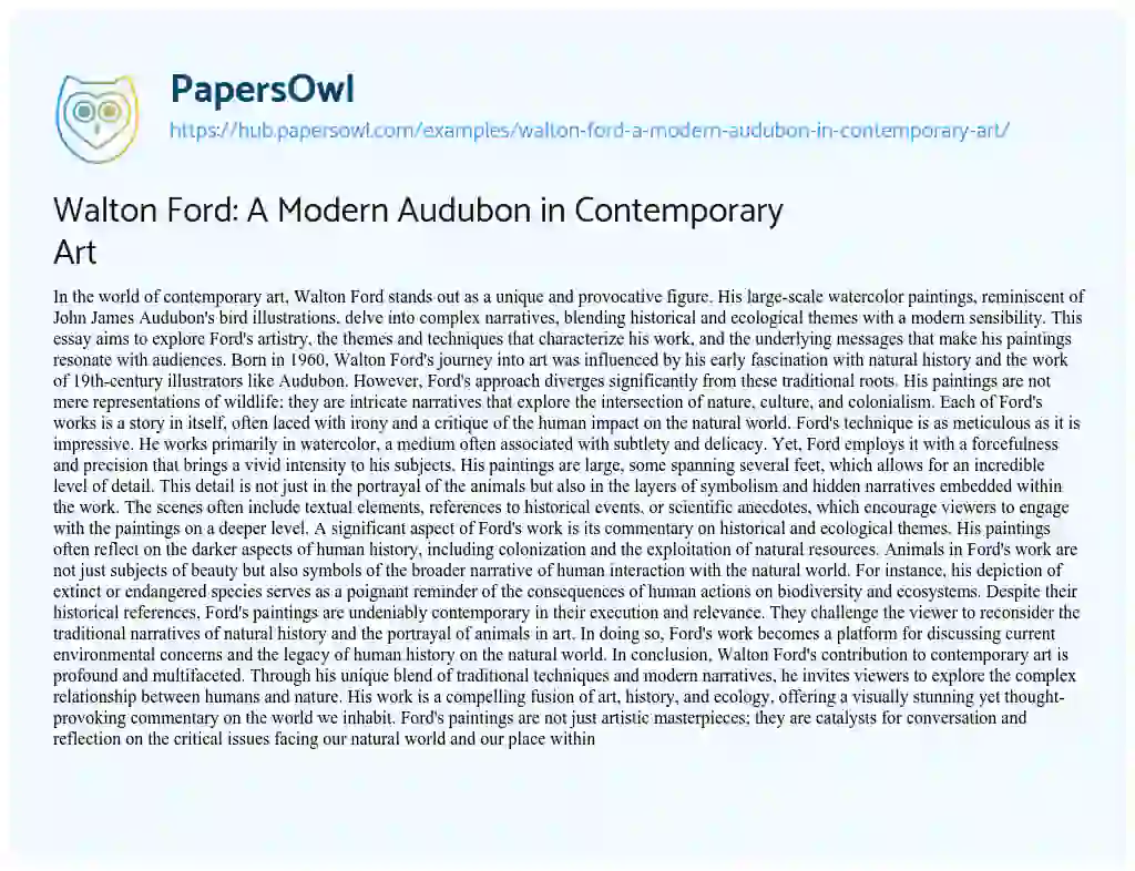 Essay on Walton Ford: A Modern Audubon in Contemporary Art