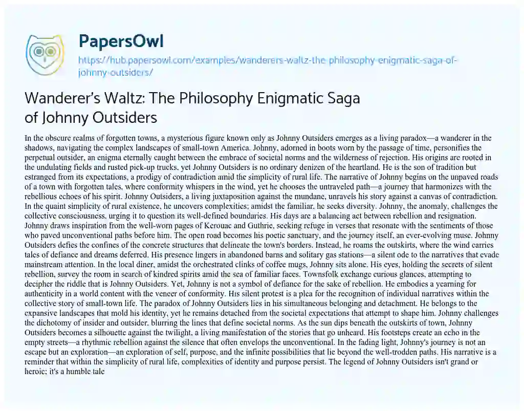 Essay on Wanderer’s Waltz: The Philosophy Enigmatic Saga of Johnny Outsiders